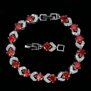 🆕️💎 RUBY RED ZIRCON  TENNIS BRACELET - SILVER TONE💎